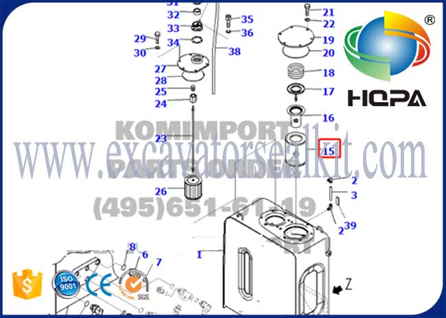 กรองน้ำมันไฮดรอลิก 207-60-71182 ติดตั้งในถังไฮดรอลิก Komatsu PC228US-3E0